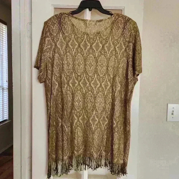 Vintage Sharade Nites Metallic Gold Fringe Blouse Women’s Boho 80s Made in USA - Picture 3 of 13